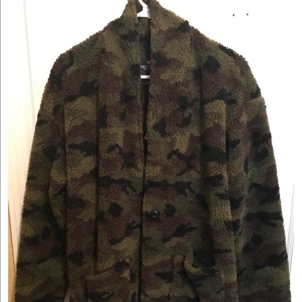 Camo print teddy coat